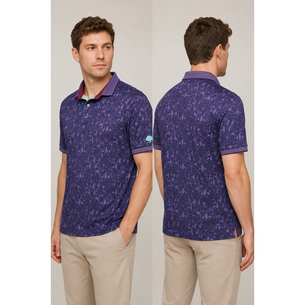 Greyson Polo Shirt Men's Large Purple Animal Print Performance Golf Casual